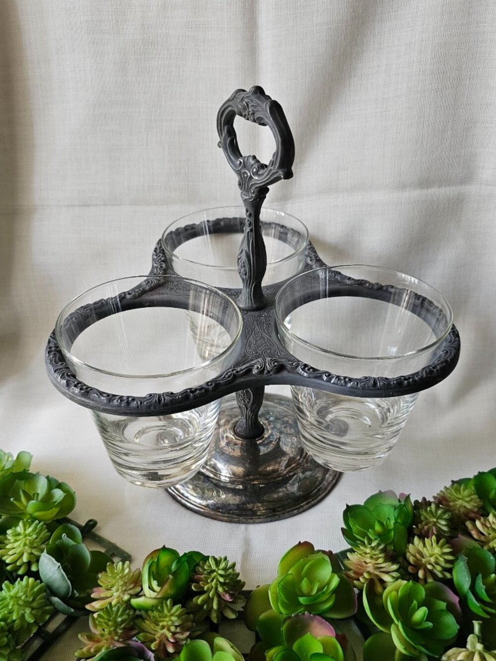 Vintage Sheridan Silver Co. Relish or Condiment Server 3 glass inserts